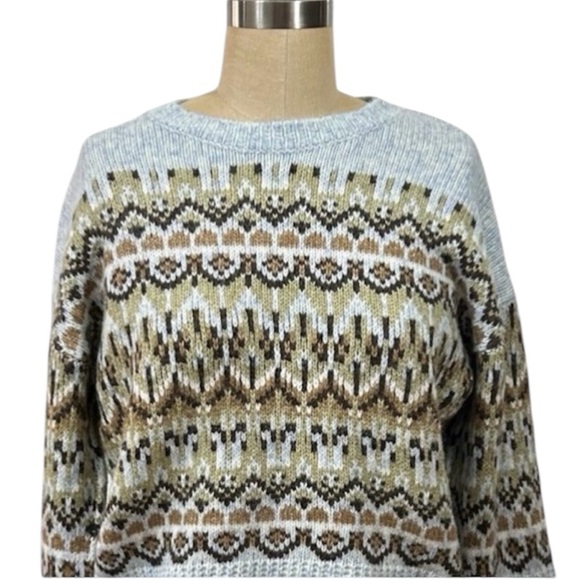NWT MDM Patterned Blue Brown Sweater US Xtra Small made in Spain Wool blend